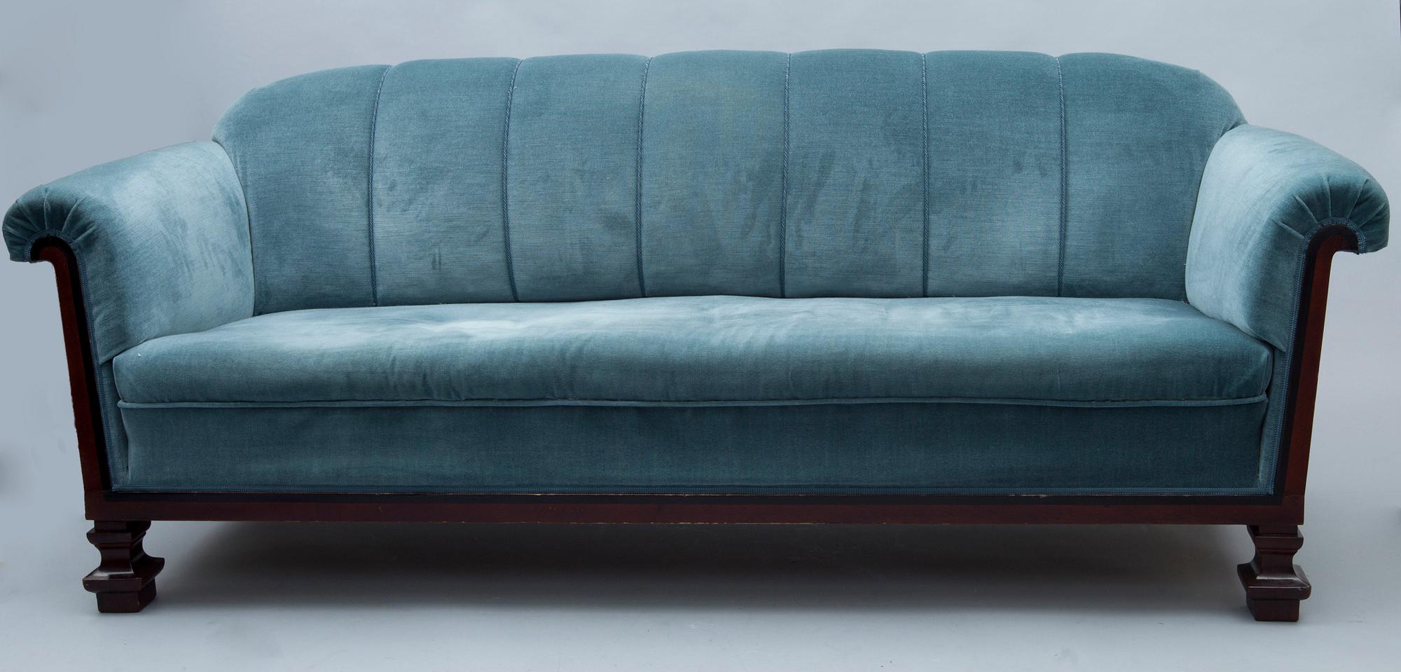 SOFFMÖBLEMANG, 4 delar, design Birger Hahl, tillverkat av Centralfängelset i Helsingfors, 1920-tal. Etikettmärkta.