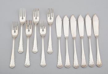 FISKBESTICK, 12 delar (6+6), "Chippendale", nysilver.