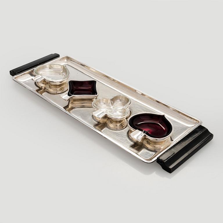 A tray with ashtrays, silver and glass, Czechoslovakia 1942-1945.