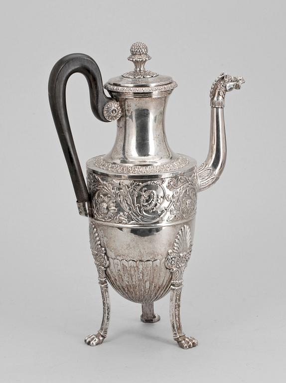 KAFFEKANNA, silver, empire, Adolf Zethelius, Stockholm 1835. Vikt ca 1100 gram.