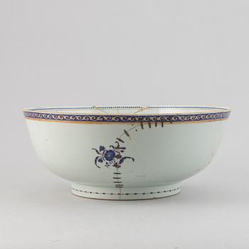 Two large famille rose and gilt punch bowls, Qing dynasty, 18th century.