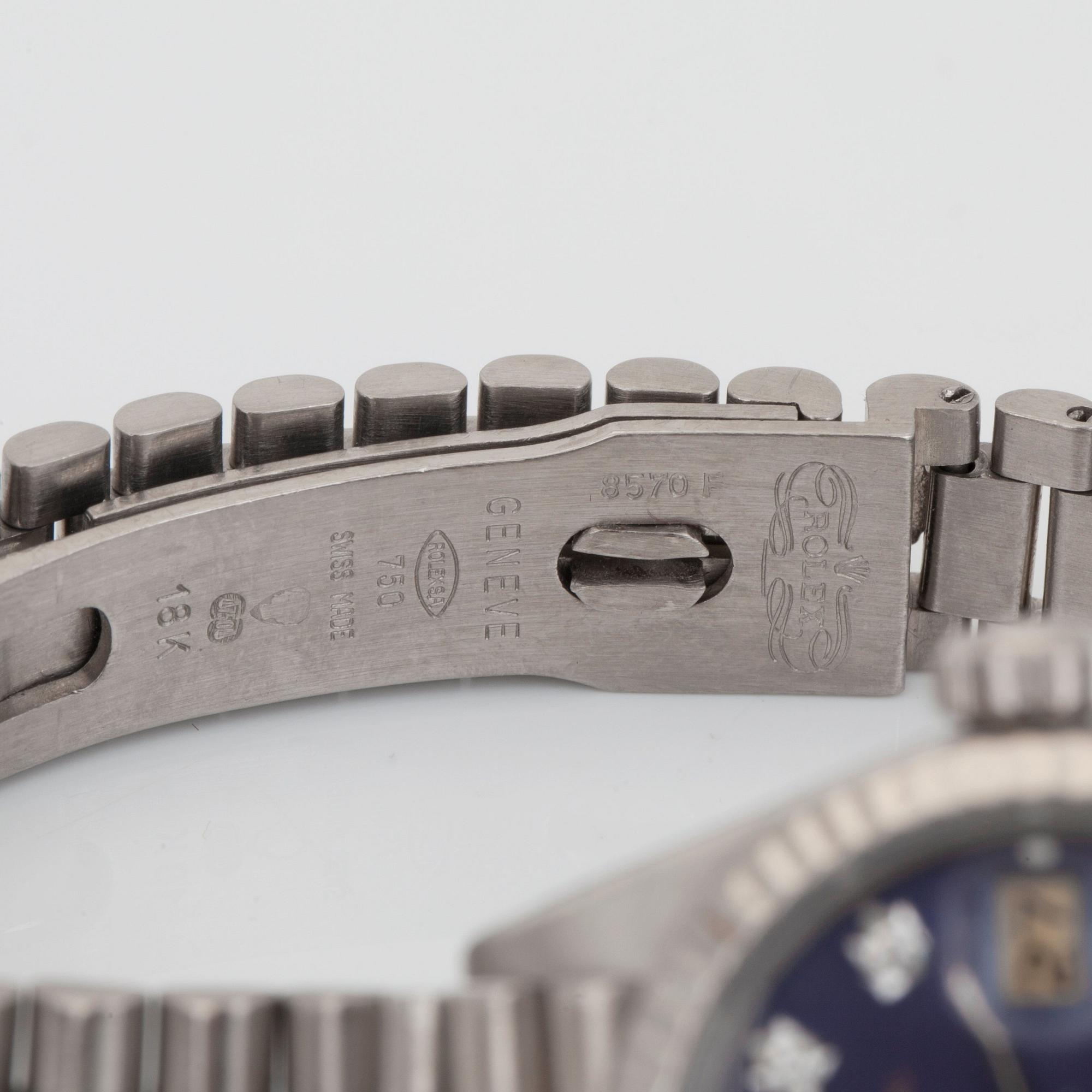 A ladies Rolex Oyster Perpetual Datejust in 18K white gold. Dial set with brilliant cut diamonds. Bukowskis