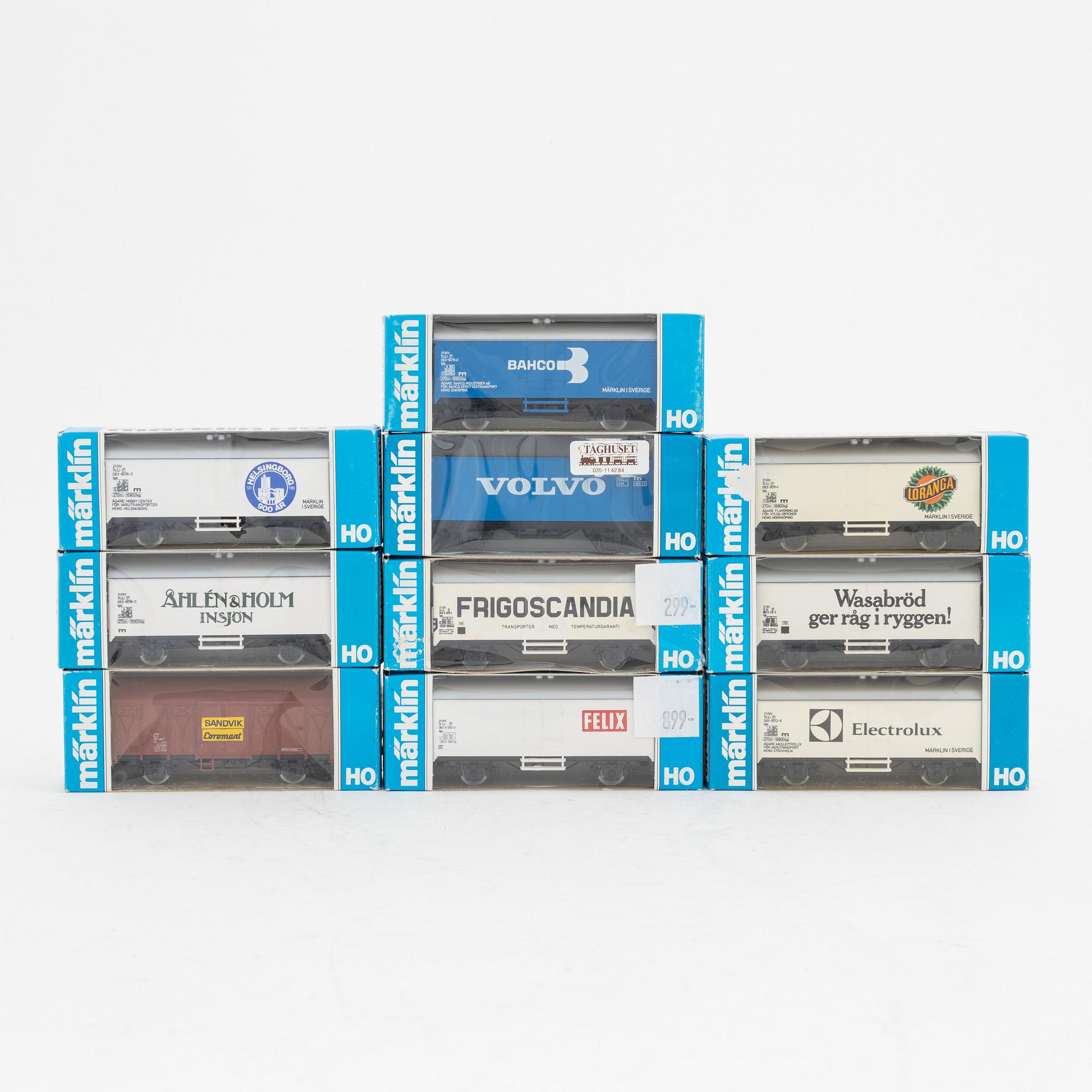 Märklin, 10 freight cars, some Hultman, gauge H0, in boxes.