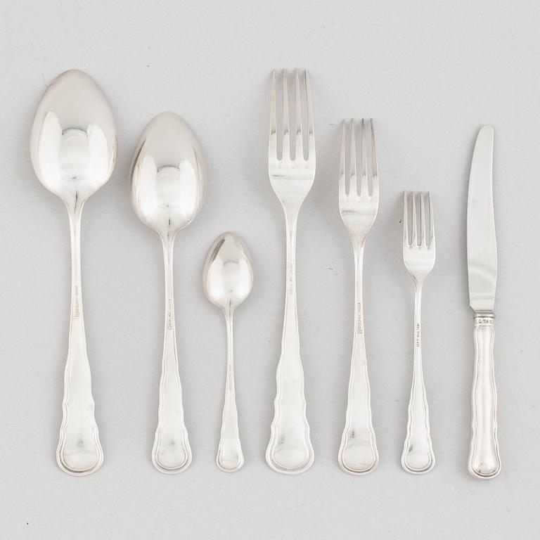 Bestick, 45 delar, silver, "Chippendale", CG Halleberg Stockholm 1940/50-tal.