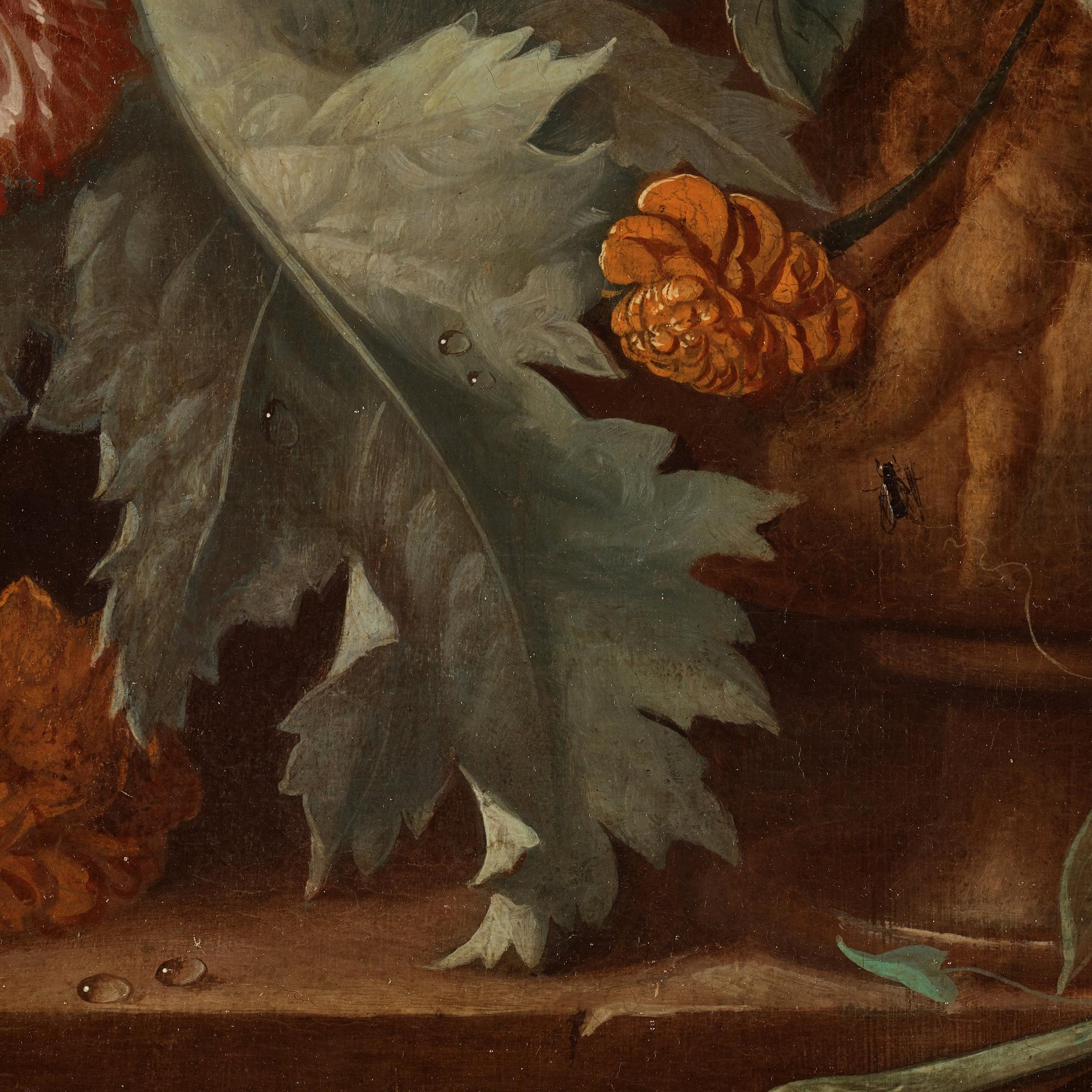 Jan van Os Tillskriven, Blomsterstilleben med gul fjäril och slända.