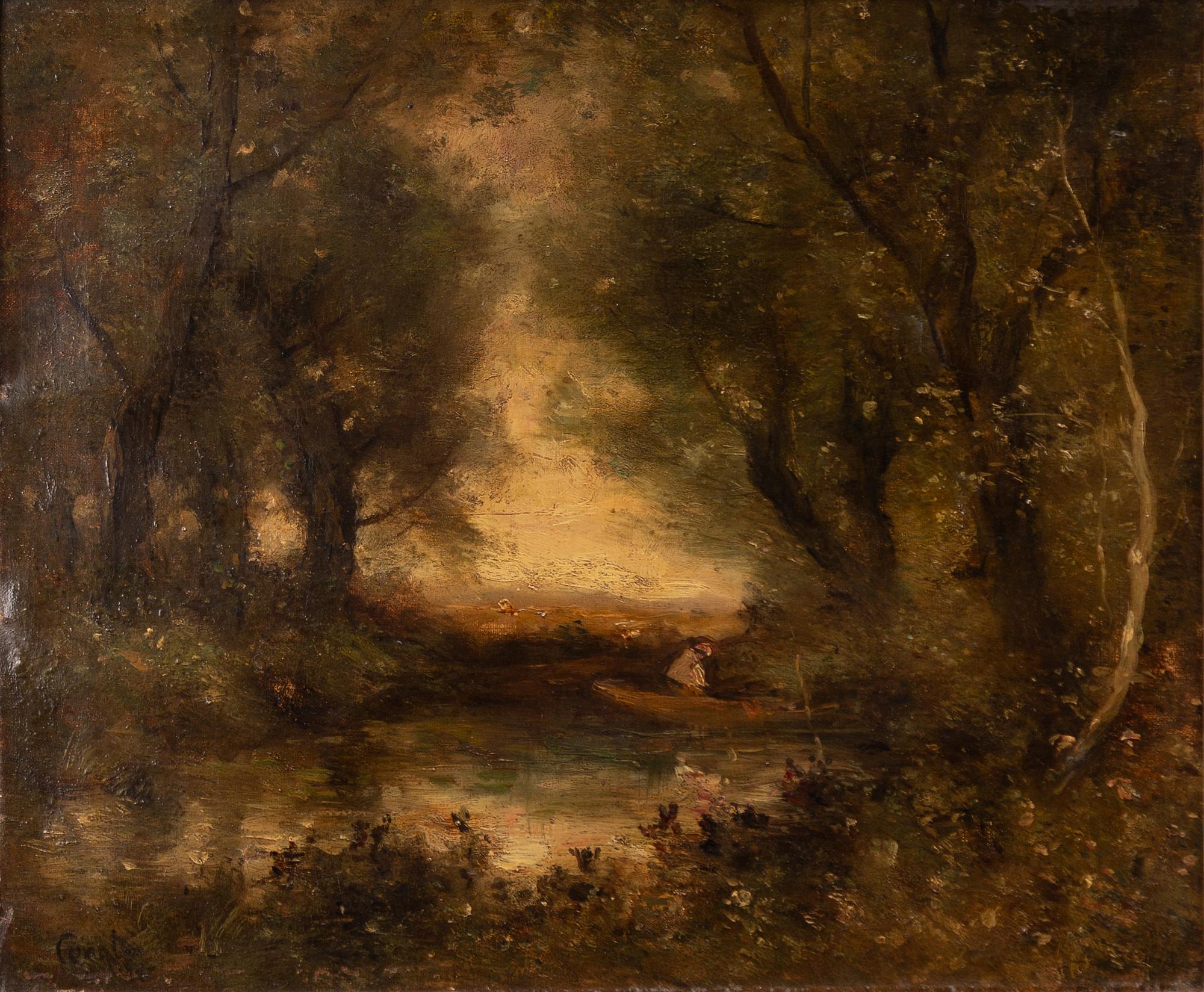 Jean Baptiste Camille Corot, in the manner of, The Boatman at Mortefontaine.