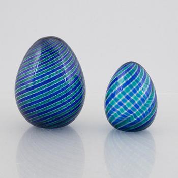 Two glass eggs, Venini, Murano, Italy, 1990.