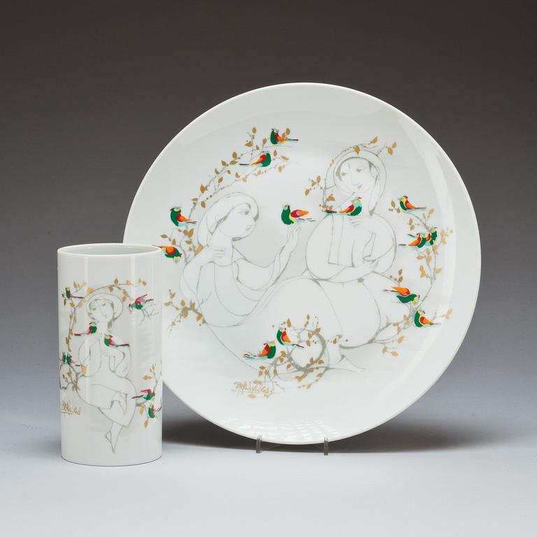 TALLRIK samt VAS, porslin, Björn Wiinblad, Rosenthal.