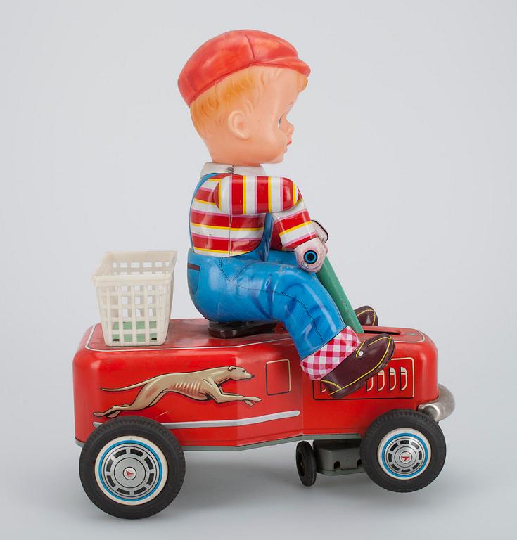 TRAMPBIL MED FÖRARE, plåt.