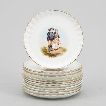 ASSIETTER, 12 st, Flintgods. Rörstrand. "Ett år i Sverige", 1800-tal.