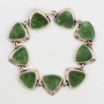 1010. A WA Bolin silver bracelet with green enamel.