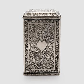 A Persian silver tea caddy, first half of the 20th century.