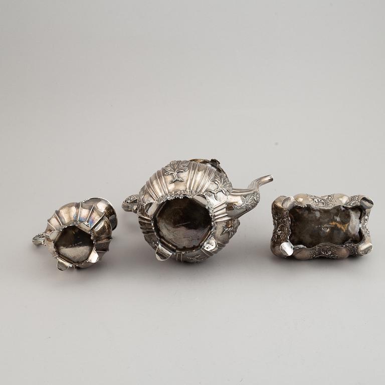 A Swedish matched three-piece coffe-set, mark of Mollenborg, Stockholm 1845 and 1852.
