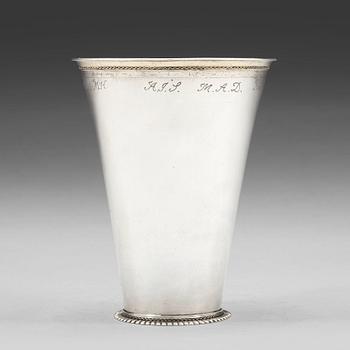 182. A Swedish early 18th century parcel-gilt silver beaker, mark of Johan Lund, Stockholm 1715.