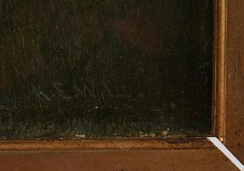 OKÄND KONSTNÄR, olja på pannå, omkring sekelskiftet 1800/1900, sign.