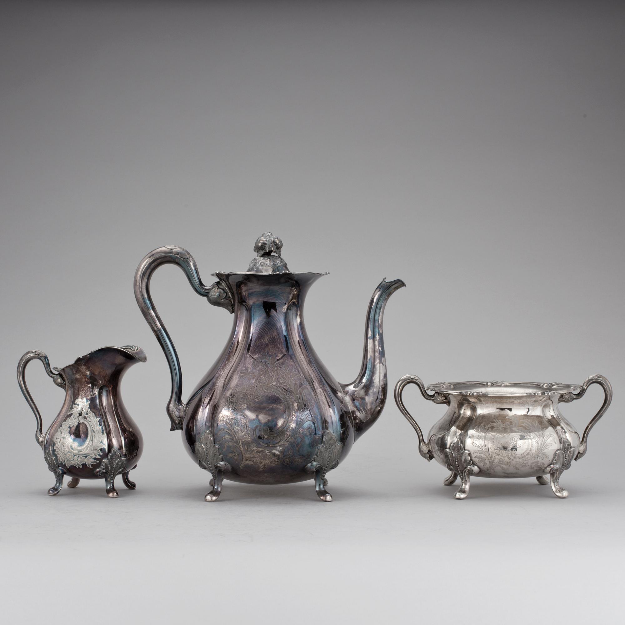 KAFFESERVIS, 3 delar, silver, Suomen Kultaseppä, Åbo, Finland, 1938-1939. Vikt ca 1315 g.