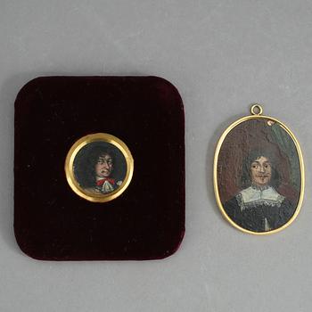 MINIATYRMÅLNINGAR, 2 st. Olja på koppar och plåt. Barock, 1700-tal.