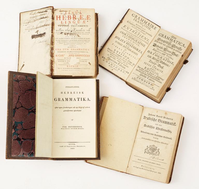 BOKPARTI ORDBÖCKER OCH GRAMMATIKOR, 9 vol, bla "Johann David Michaelis Arabische Grammatik..." Göttingen 1781.