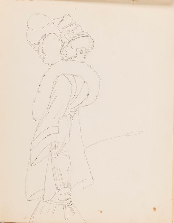 CARL JENSEN-CARLÉN, a scetch book with drawings, mixed media, 27 pages, partially signed C.C.