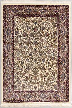 A carpet, Mashad, figural, part silk, ca 359 x 250 cm.