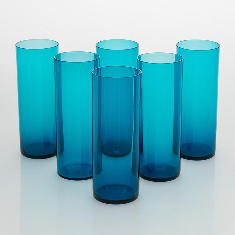 Nanny Still, a glass jug, model 1743, and drinking glasses 6 pcs, "Harlequin" Riihimäki Glassworks.