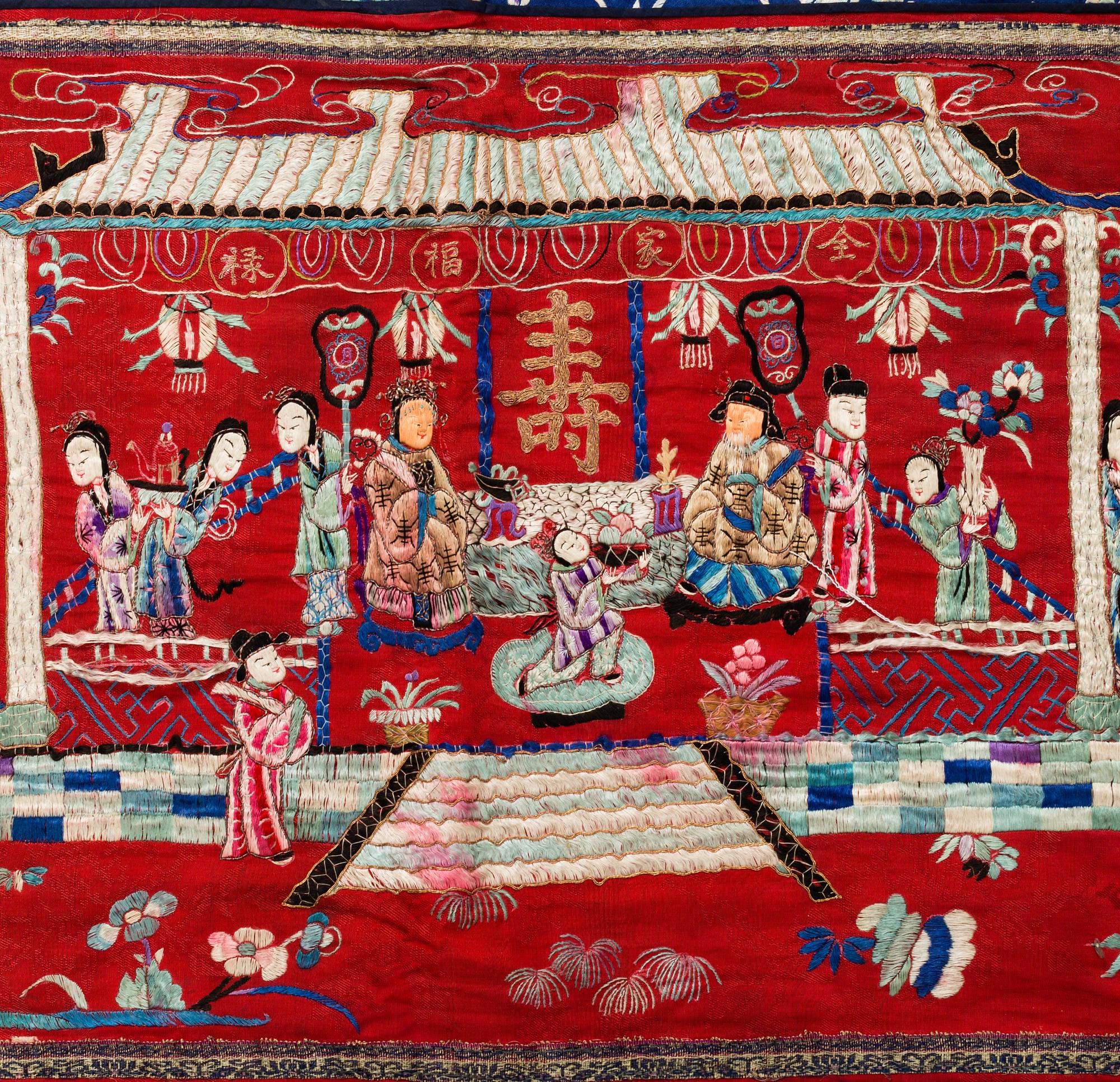Three Chinese  textiles, early 20th century and mid 19th century.