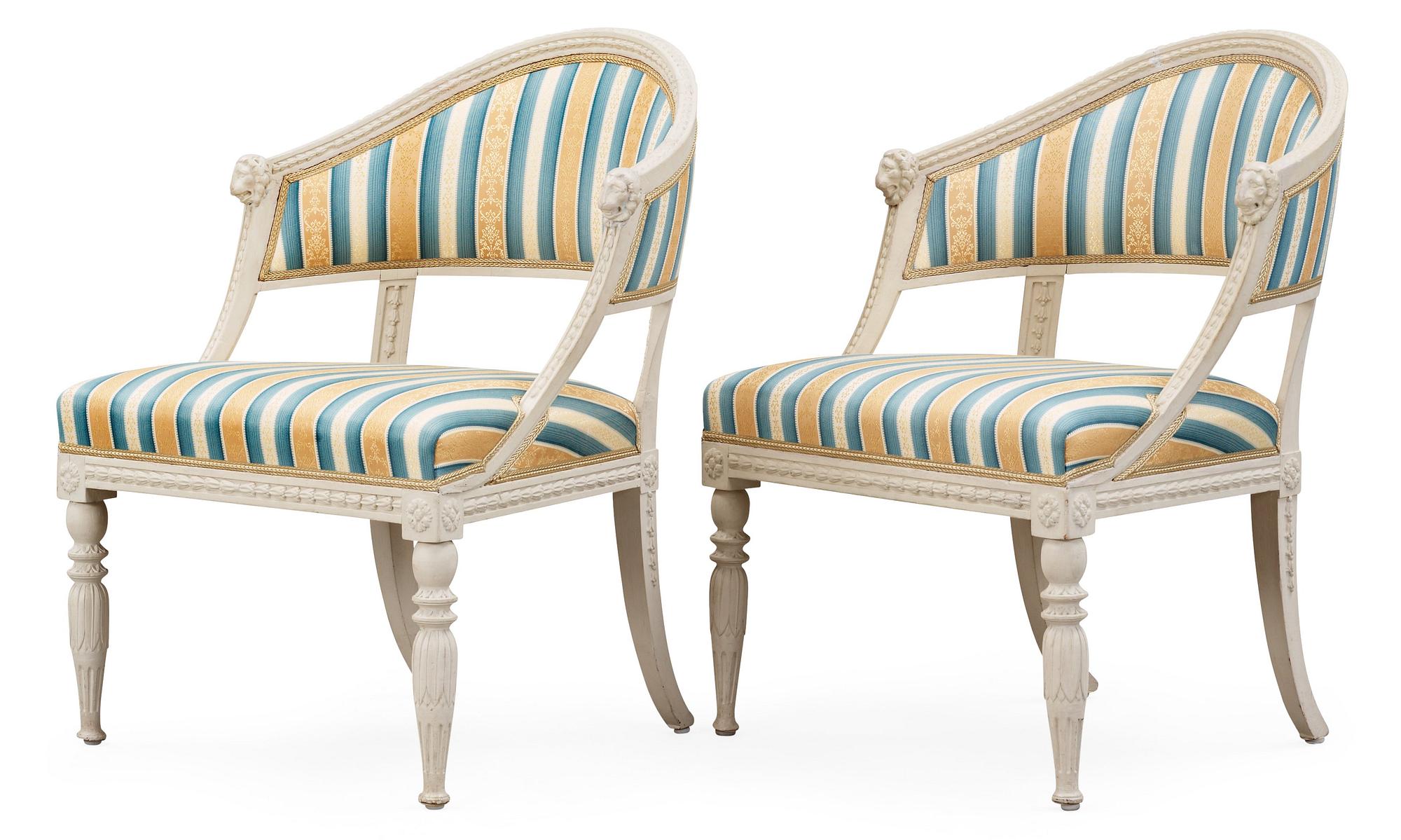 A pair of late Gustavian circa 1800 armchairs.