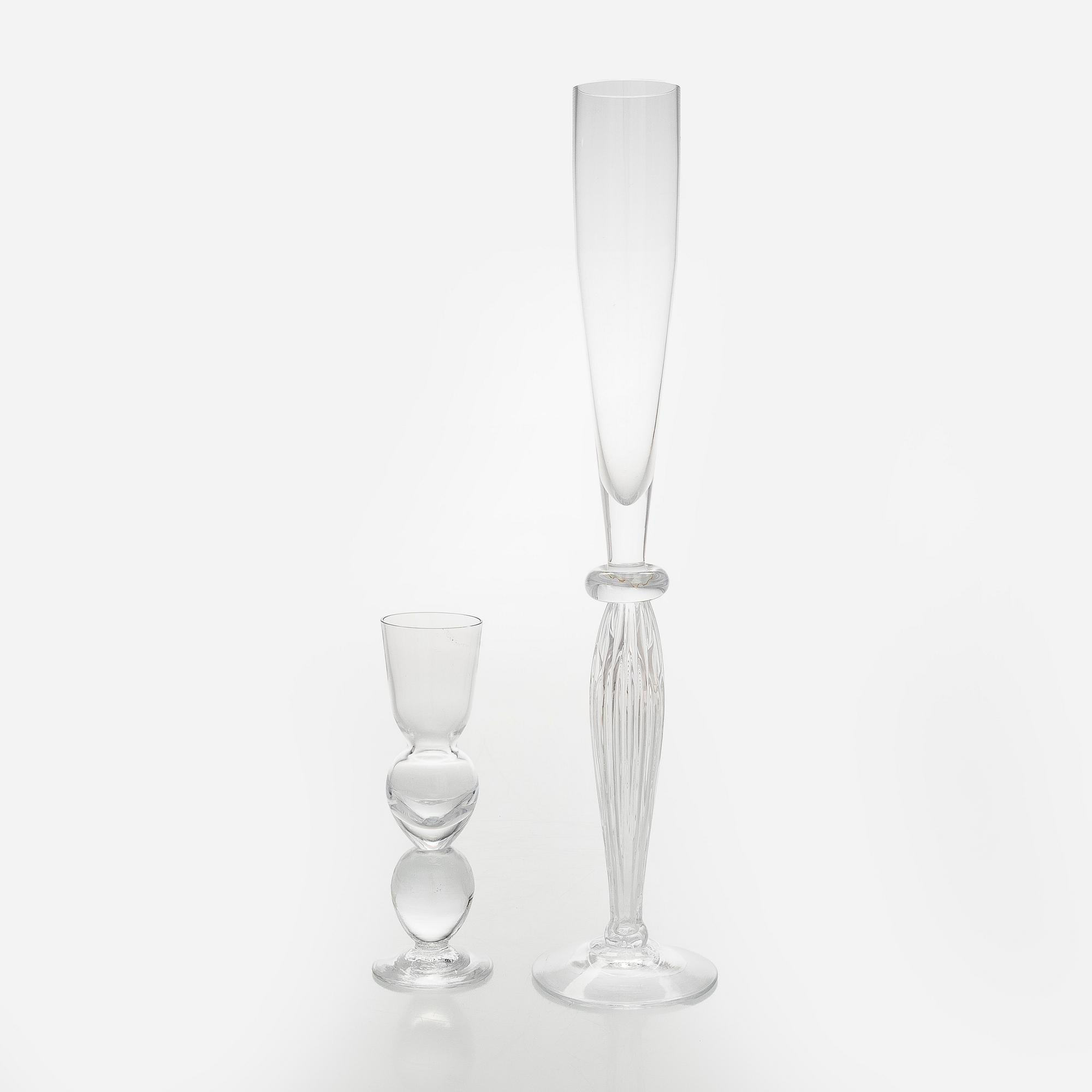 Brita Flander, A set of fourteen footed glasses for Marimekko, JL-Lasi, Riihimäki 1990s-2000s.