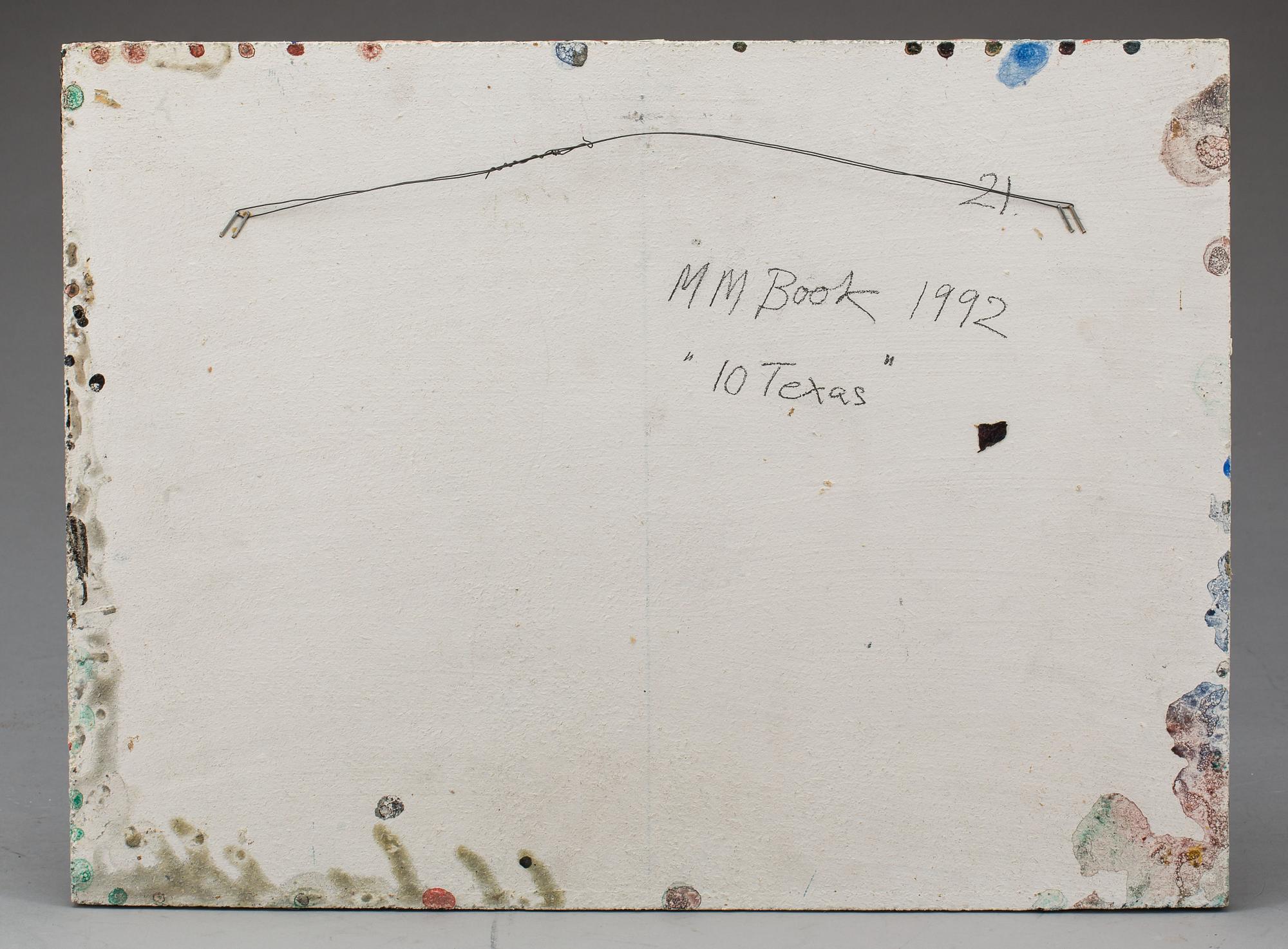 MAX MIKAEL BOOK, blandteknik på pannå, betitlad, signerad MM Book och daterad 1992 á tergo.