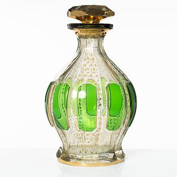 A cut, gilded and coloured glass service, 20th century. (19 pieces).