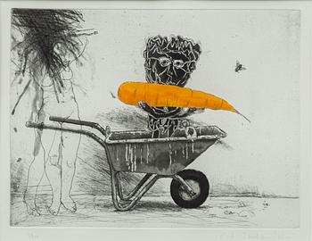 PG Thelander, Composition with a carrot in a wheelbarrow.