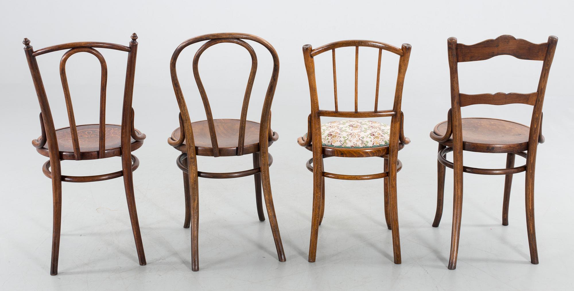 STOLAR, 4 st olika modeller. En märkt Thonet.