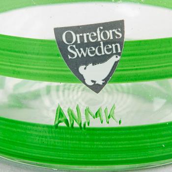 A signed handpainted glass decanter by Anne Nilsson later part of the 20th century.