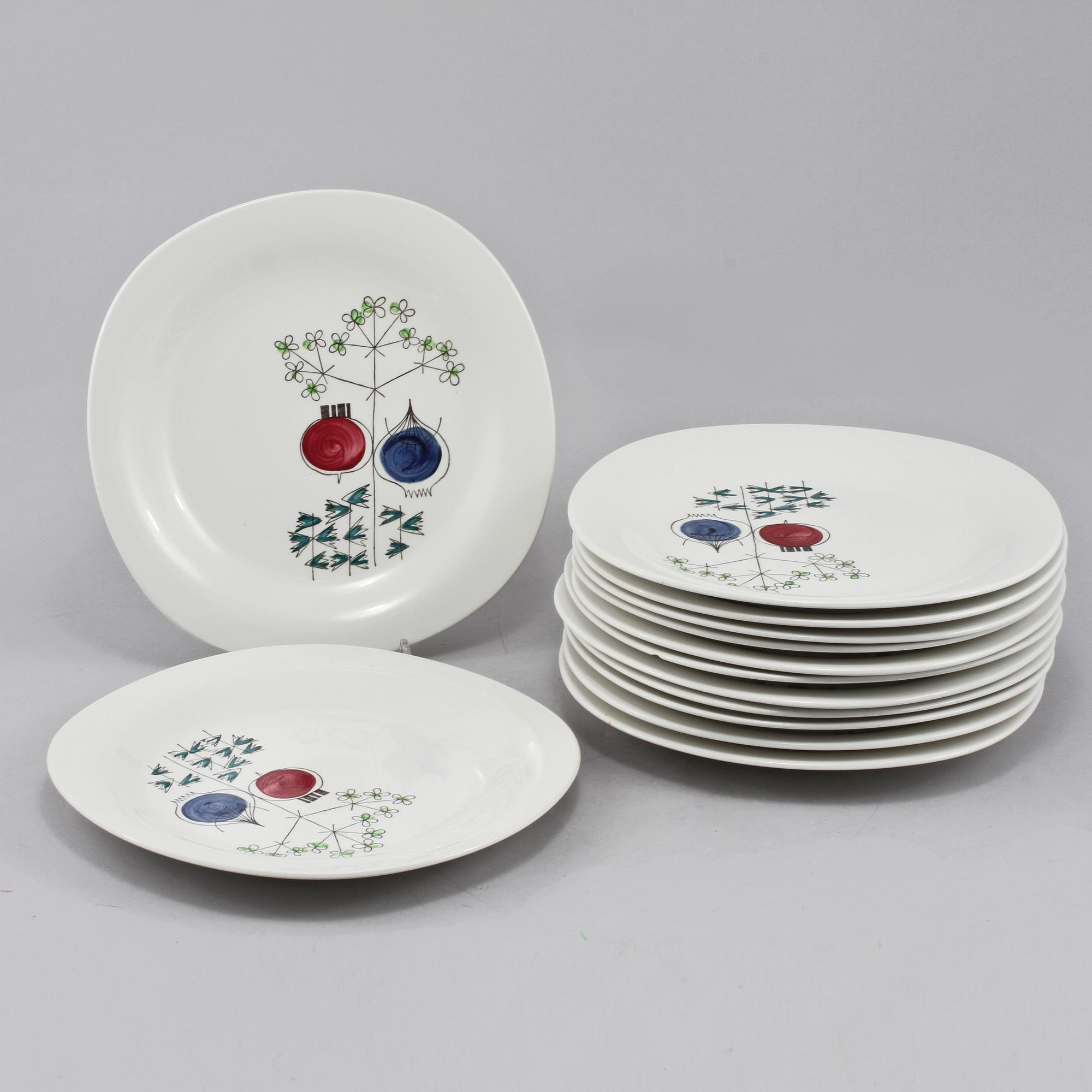 TALLRIKAR, 13 st, porslin, "Pomona", Marianne Westman, Rörstrand, 1900-talets mitt/andra hälft.