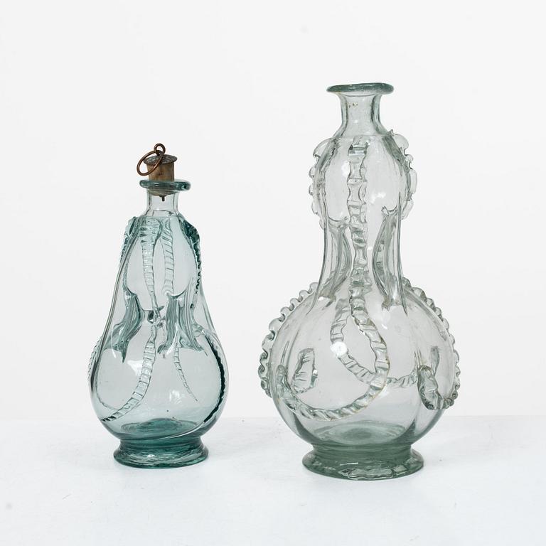 Two bottles, so called kluckaflaskor, 18th/19th century.