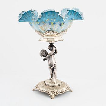 A glass and silver plated centerpiece, Homan Silver Plate Company, around the year 1900.