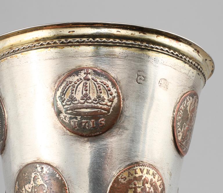 A Swedish 18th century parcel-gilt beaker, marks of Magnus Myrman, Norrköping (1706-1730).