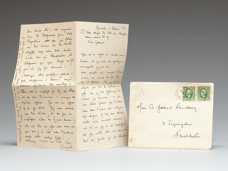 August Strindberg, letter, written by hand and signed at Djursholm September 9 1891.