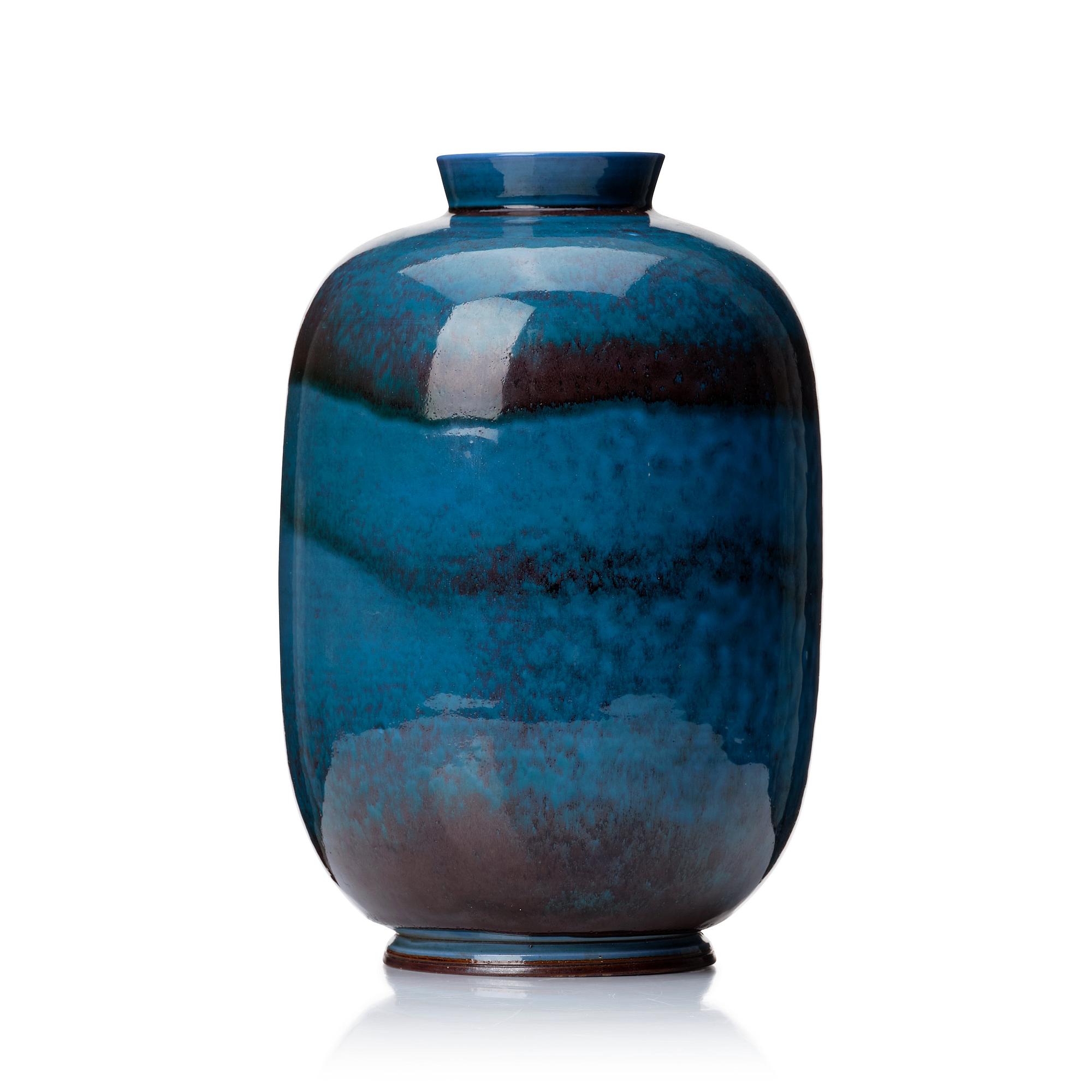 Berndt Friberg, a turquoise and burgundy glazed stoneware vase, Gustavsberg Studio Sweden 1972.