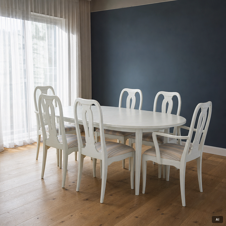 Carl Malmsten, a dinner table with six chairs, 'Brunnsviken', Sweden, second half of the 20th century.