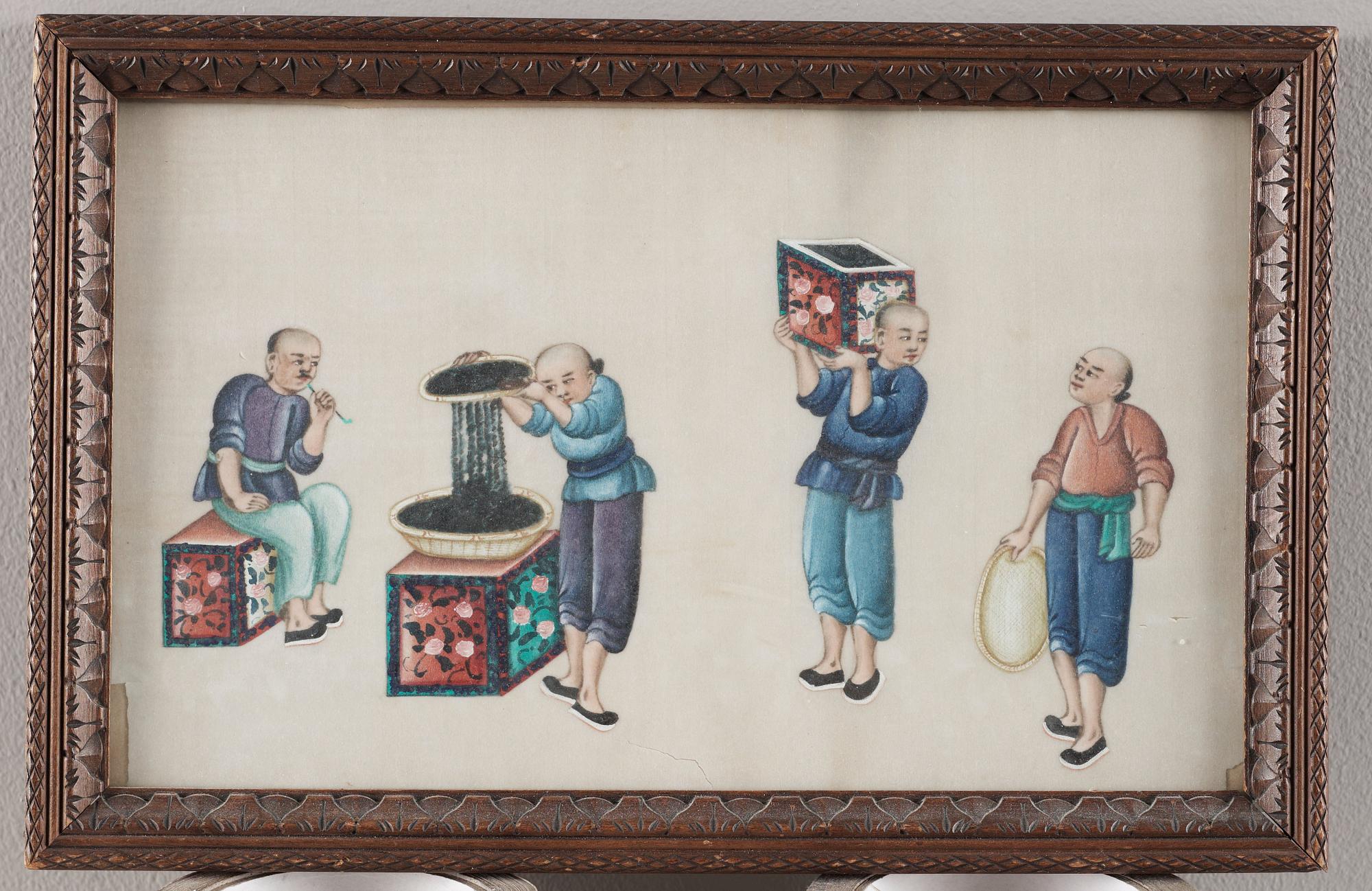 GOUACHER,14 stycken. Qingdynastin sent 1800-tal.
