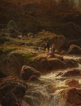 Marcus Larsson, ”Svenskt landskap med vattenfall” (Swedish landscape with waterfall).