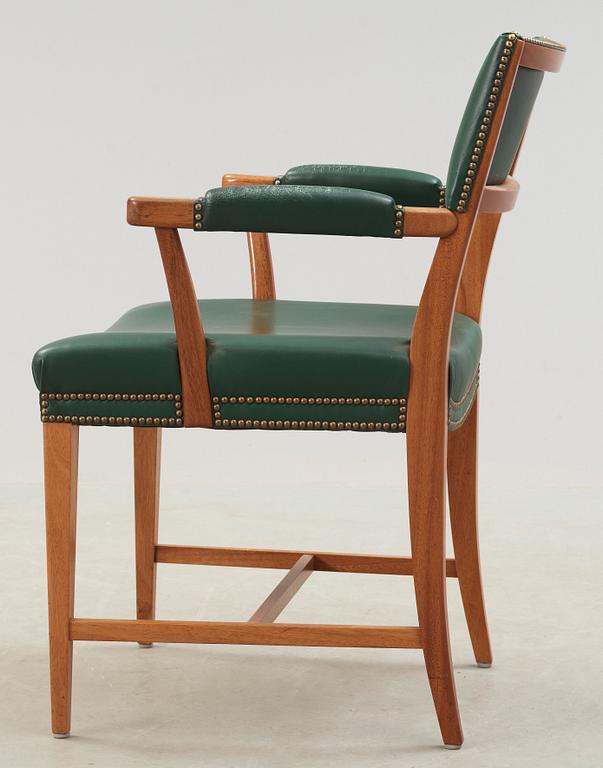 A Josef Frank mahogany and green leather armchair, Svenskt Tenn, model 695.