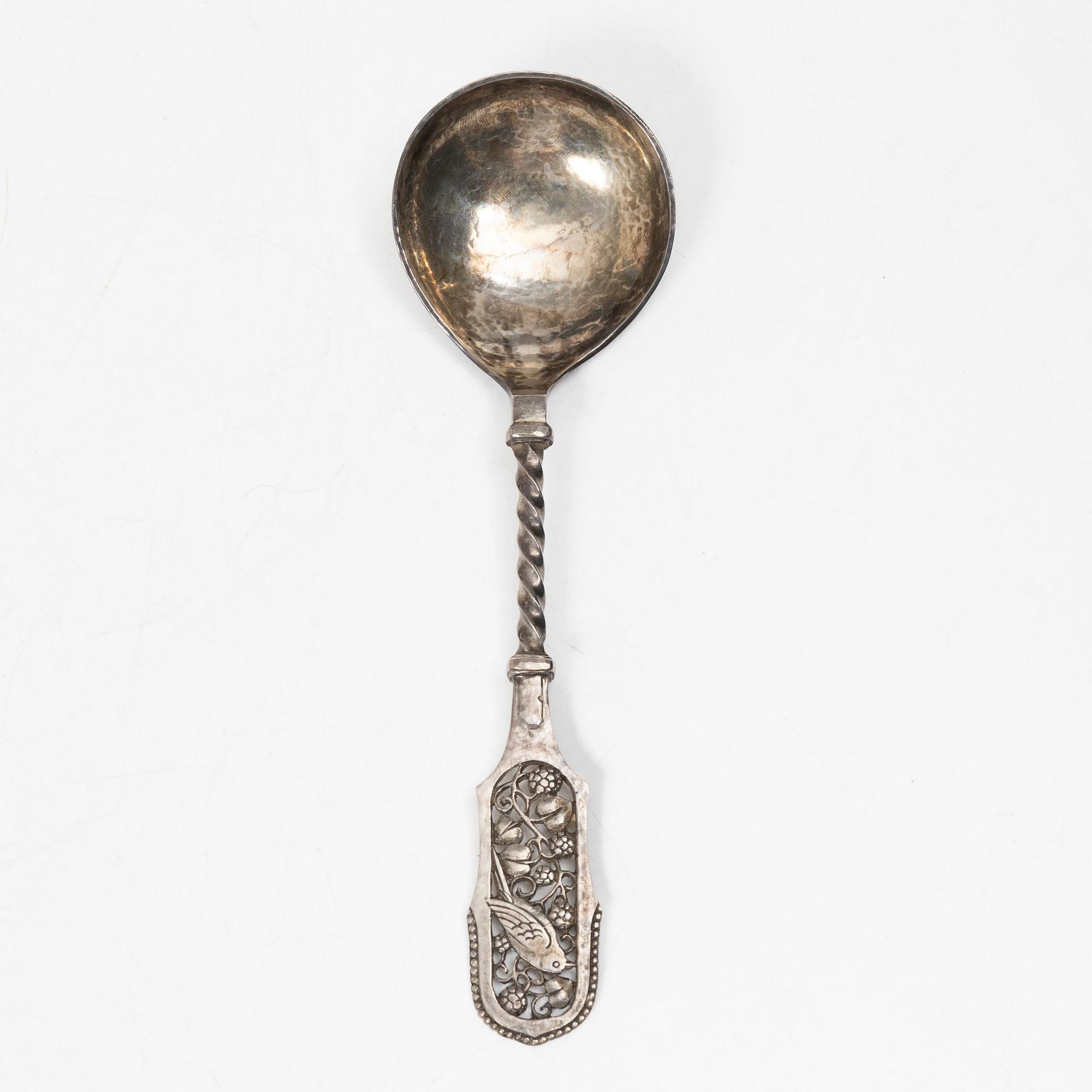 Sauceboat, silver, Oscar Sjögren, Gothenburg 1920, and spoon, silver, David Andersen, Norway early 20th century.