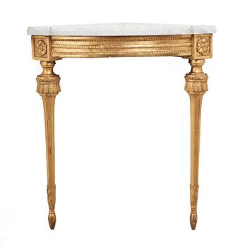 A pair of Gustavian late 18th century corner console tables.