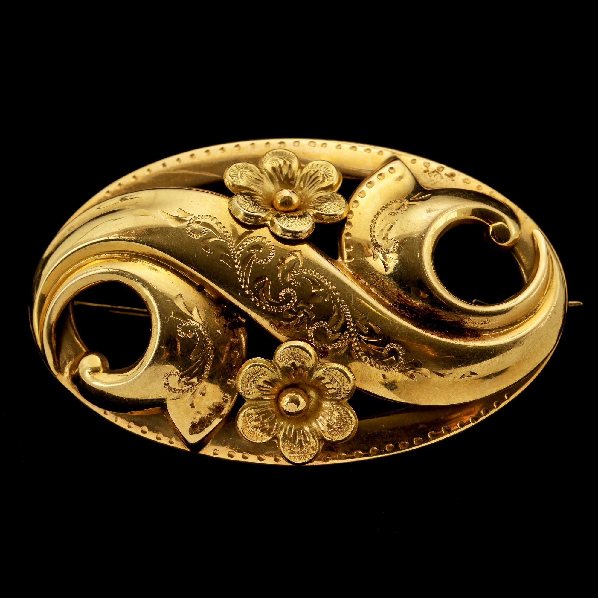 BROSCH, 18 k guld, Stockholm, 1900-tal, Vikt 9 g.