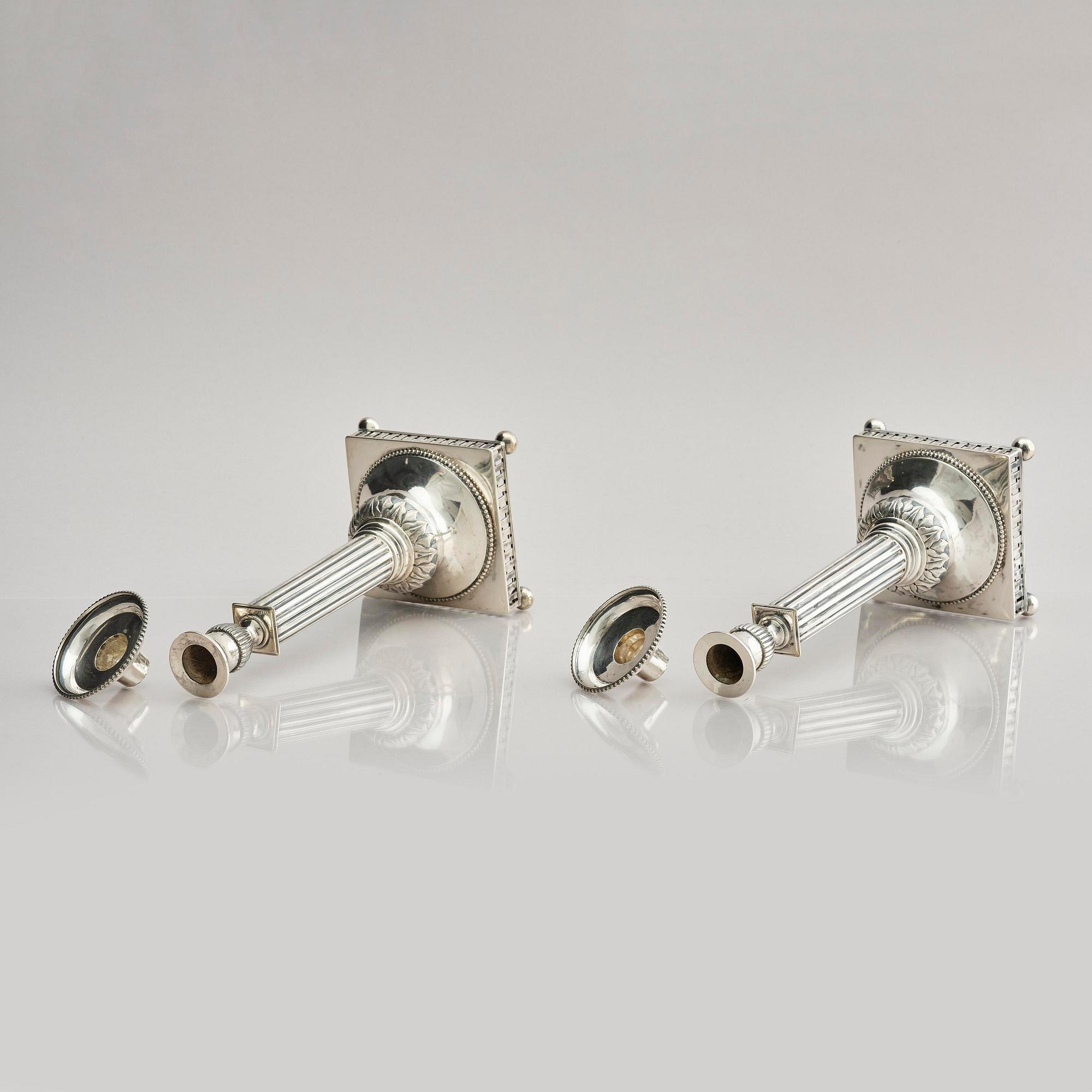 Stephan Westerstråhle, ljusstakar, ett par, silver. Stockholm 1796. Gustavianska.