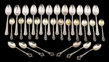 PARTI SILVER, 43 delar, silver, bl.a. GEWE, 1800/1900-tal. Total vikt 544 g.