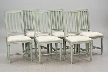 MATBORD och STOLAR, 6 st, gustaviansk stil, 1900-talets slut.