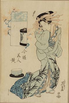 Keisen Eisen (1790-1848), a colour woodblock print, Japan, late 19th/early 20th century.